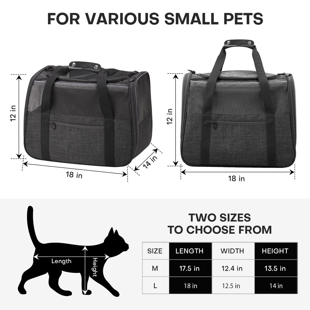 JUNGYOUN Premium Cat Carrier - Pet Carrier for Cat & Small Dogs up to 15lbs - Airline Approved Travel Dog Carrier with Anti-Escape Zippers, Collapsible Travel Bowl & Padded Strap