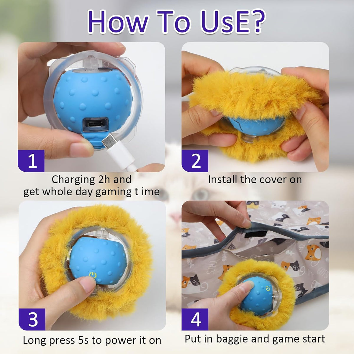 Giociv Interactive Cat Toys Ball Fast Rolling in Pouch, Motion Activate Chirping Cat Toy Hide and Seek Mouse Catching Ga