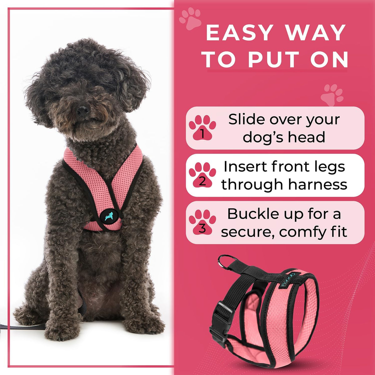 Gooby Comfort X Head-in Dog Harness, Choke-Free, Pink, Medium