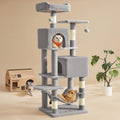 Feandrea Cat Tree, 59.5-Inch Tall Cat Tower, Multi-Level Condo, Light Gray