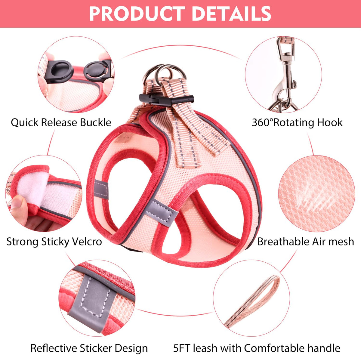 Betmaypet Cat Harness and Leash Set, Soft and Breathable Vest with Reflective Strip, Escape Proof Kitten Harness, Easy to Wear for Cats Walking and Traveling (Purple, M)