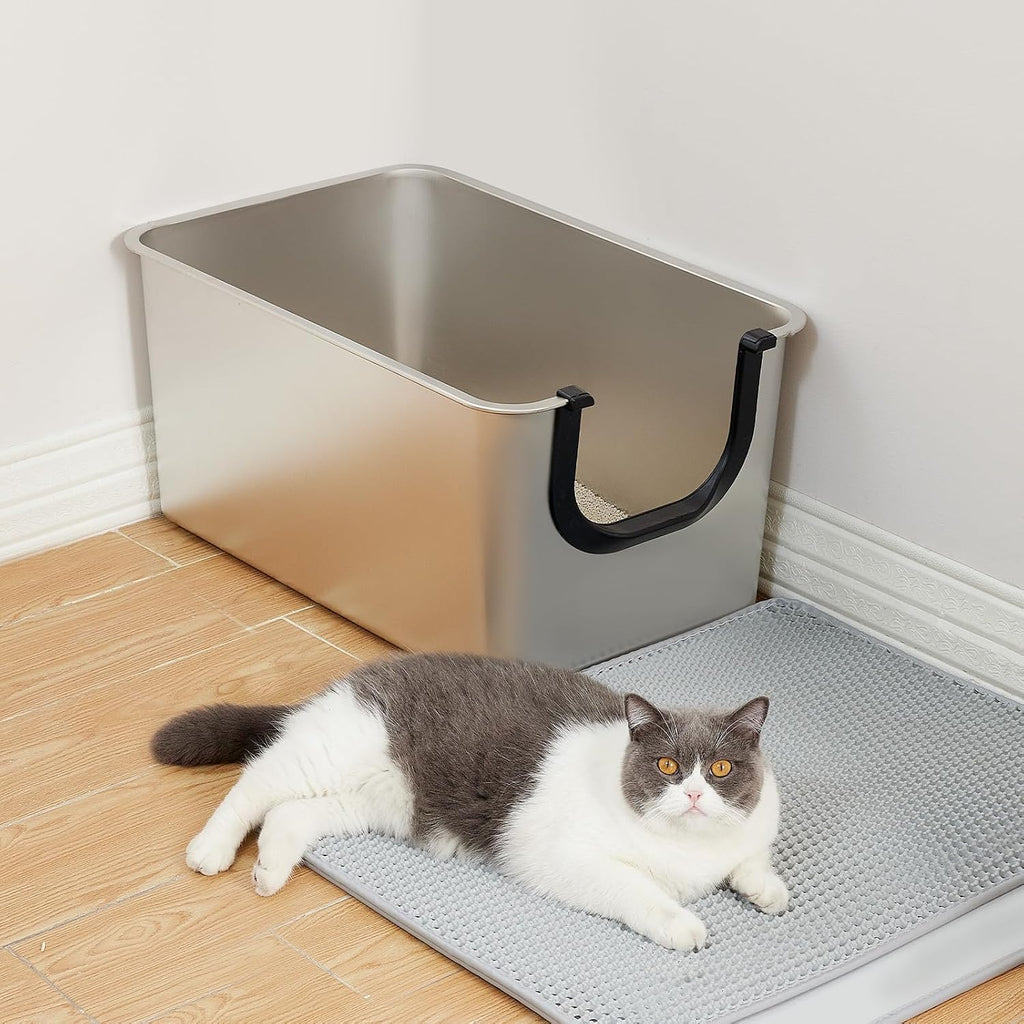 Yangbaga Extra Large Stainless Steel Cat Litter Box with High Sides