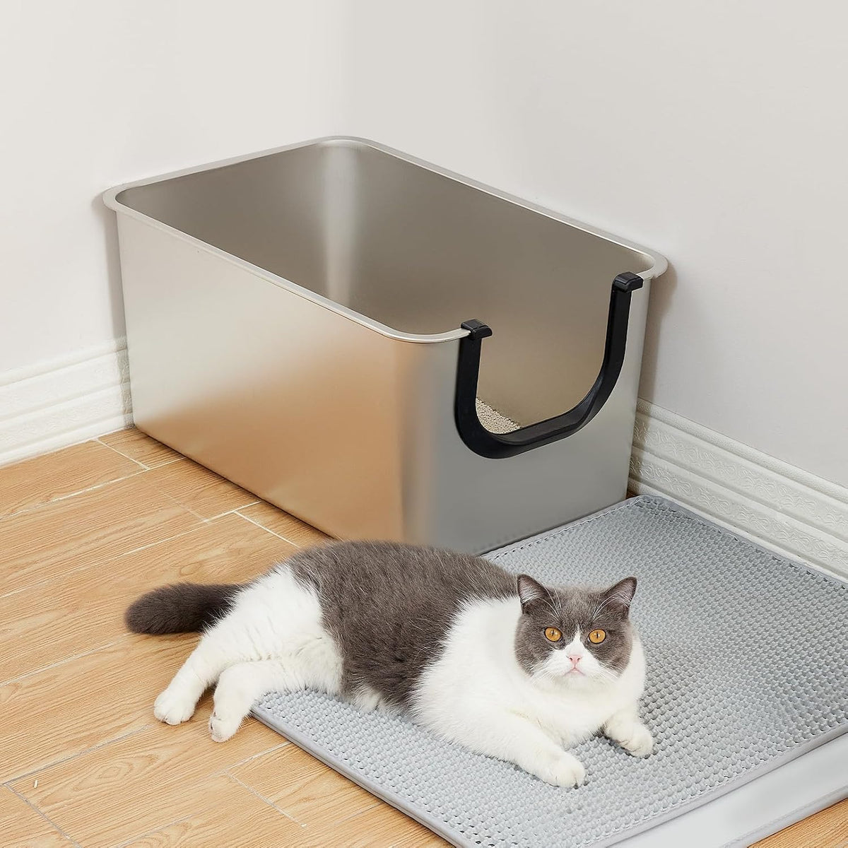 Yangbaga Extra Large Stainless Steel Cat Litter Box with High Sides