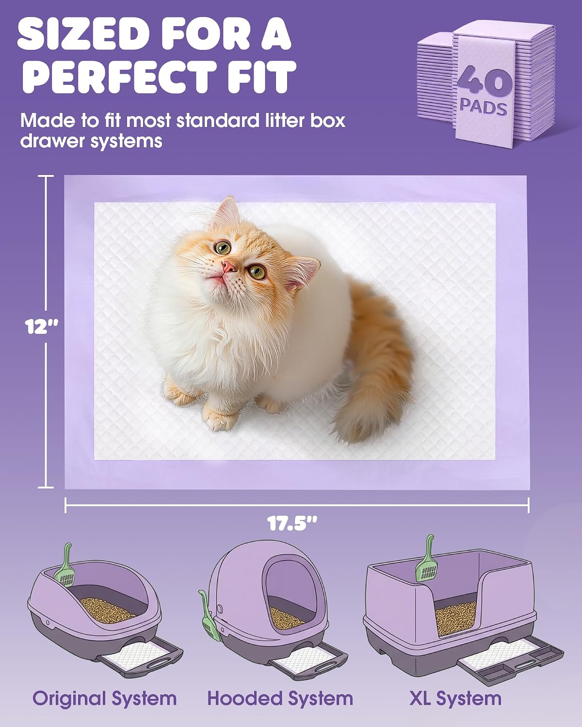 Powools Cat Pee Pads, 900g Absorbency, 12 x 17.5", 40 Count, Fresh Scent