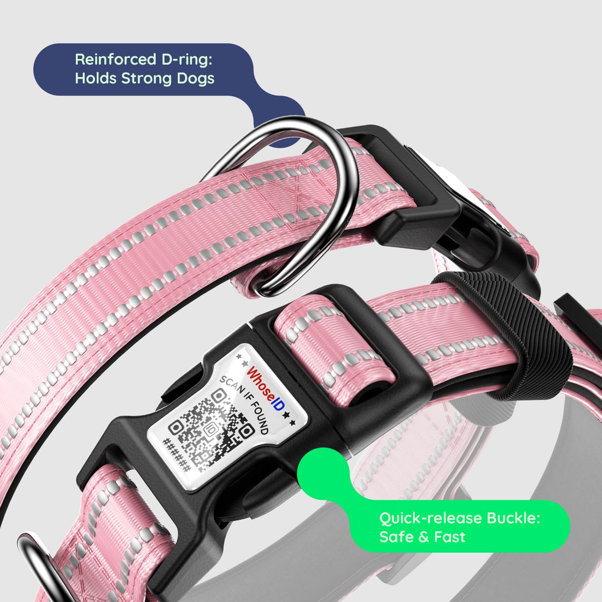 Premium Airtag Dog Collar，With IP68 Waterproof AirTag Holder,Pink,S
