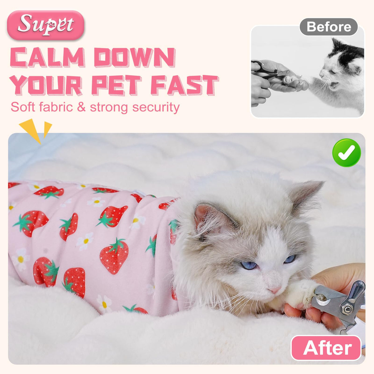 Supet Cat Grooming Wrap for Nail Trimming, Self-Adherent Calm Cat Swaddle