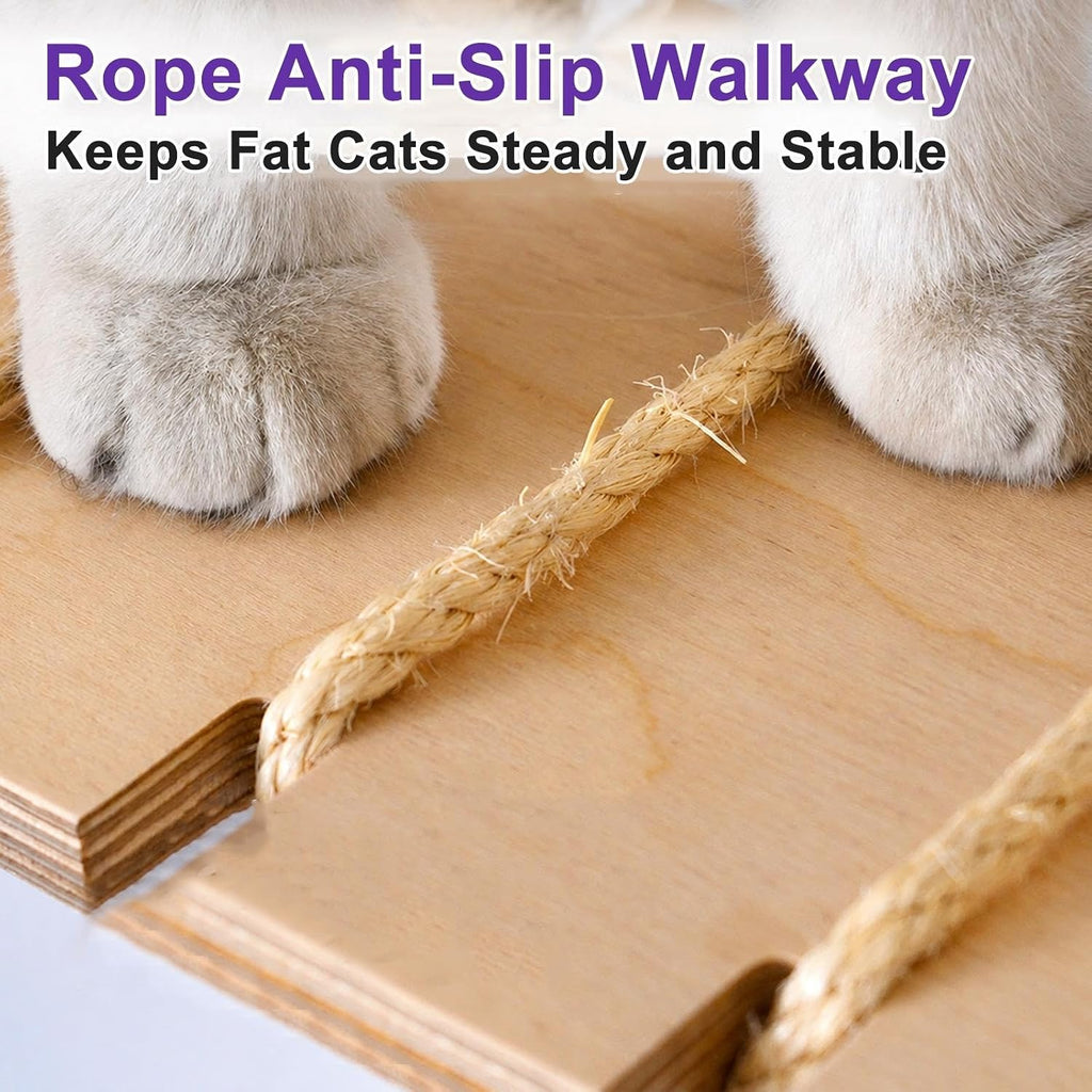 Wooden Ceiling Mounted Cat Bridge, DIY Cat Wall Shelves with Rope Walkway