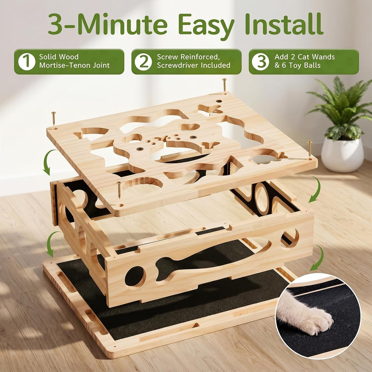 Cat Nail File Scratcher Box, 4-in-1 Interactive Wooden Scratch Puzzle Toy