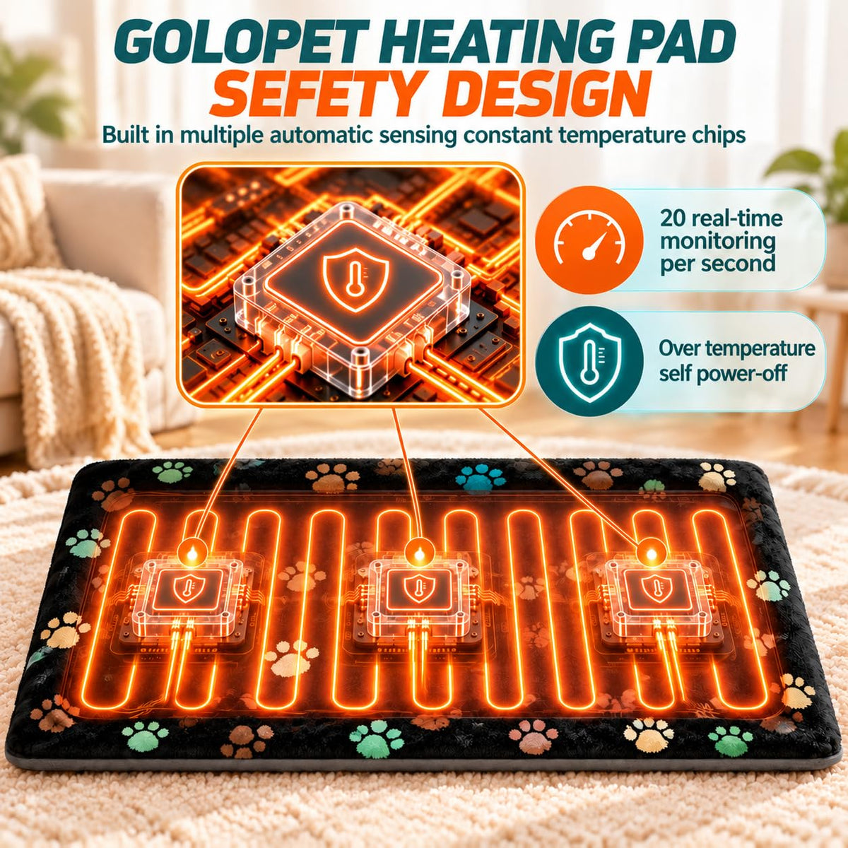 GOLOPET Large Dog Heating Pad 36x24 in With Normally Open Function