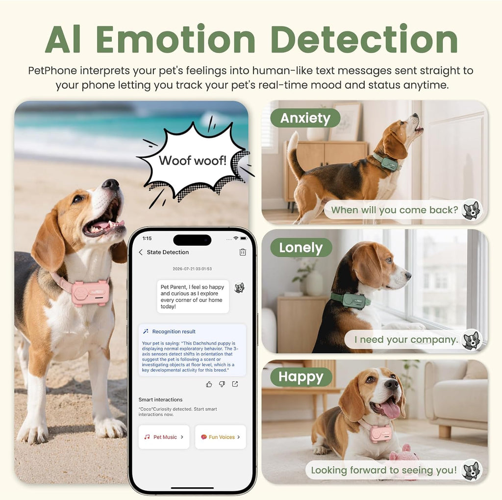 AI GPS Dog Tracker, 2-Way PetChat & Emotion Detection, Virtual Fence