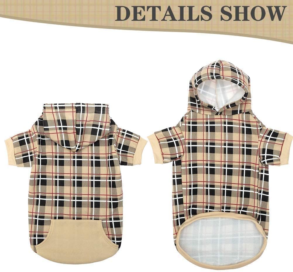 Plaid Dog Hoodie - British Style Warm Dog Sweater Shirt with Leash Hole,Pitbull Clothes Outfits,Winter Coat Apparel for 