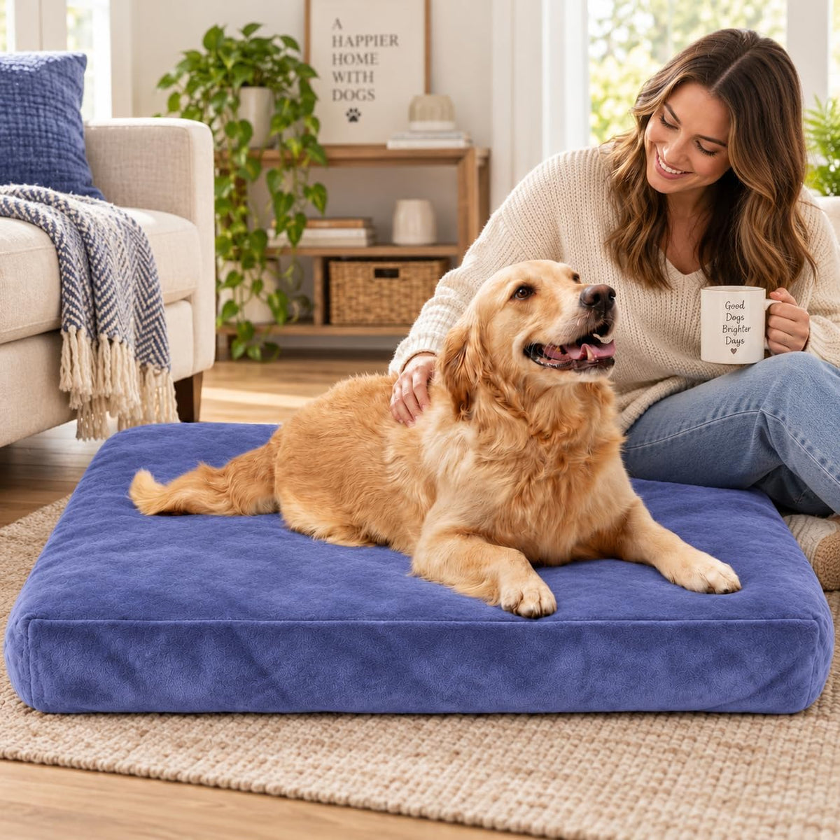 Waterproof Dog Bed Cover Replacement, Luxury Faux Fur Calming Pet Bed Cover with Fitted Sheet Design, Anti-Slip Bottom &