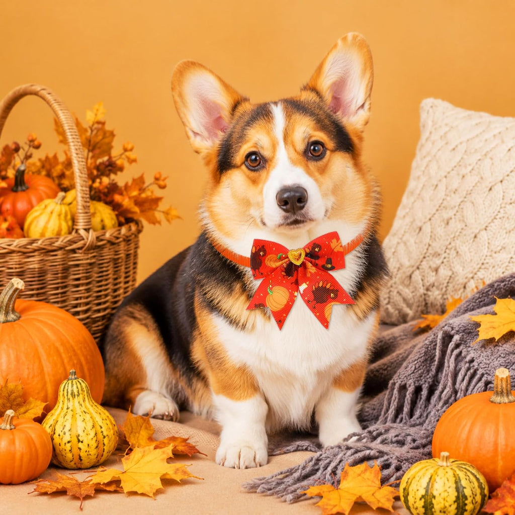 Huhumy 50 Pcs Fall Dog Bowties Bulk Thanksgiving Pet Grooming Bows