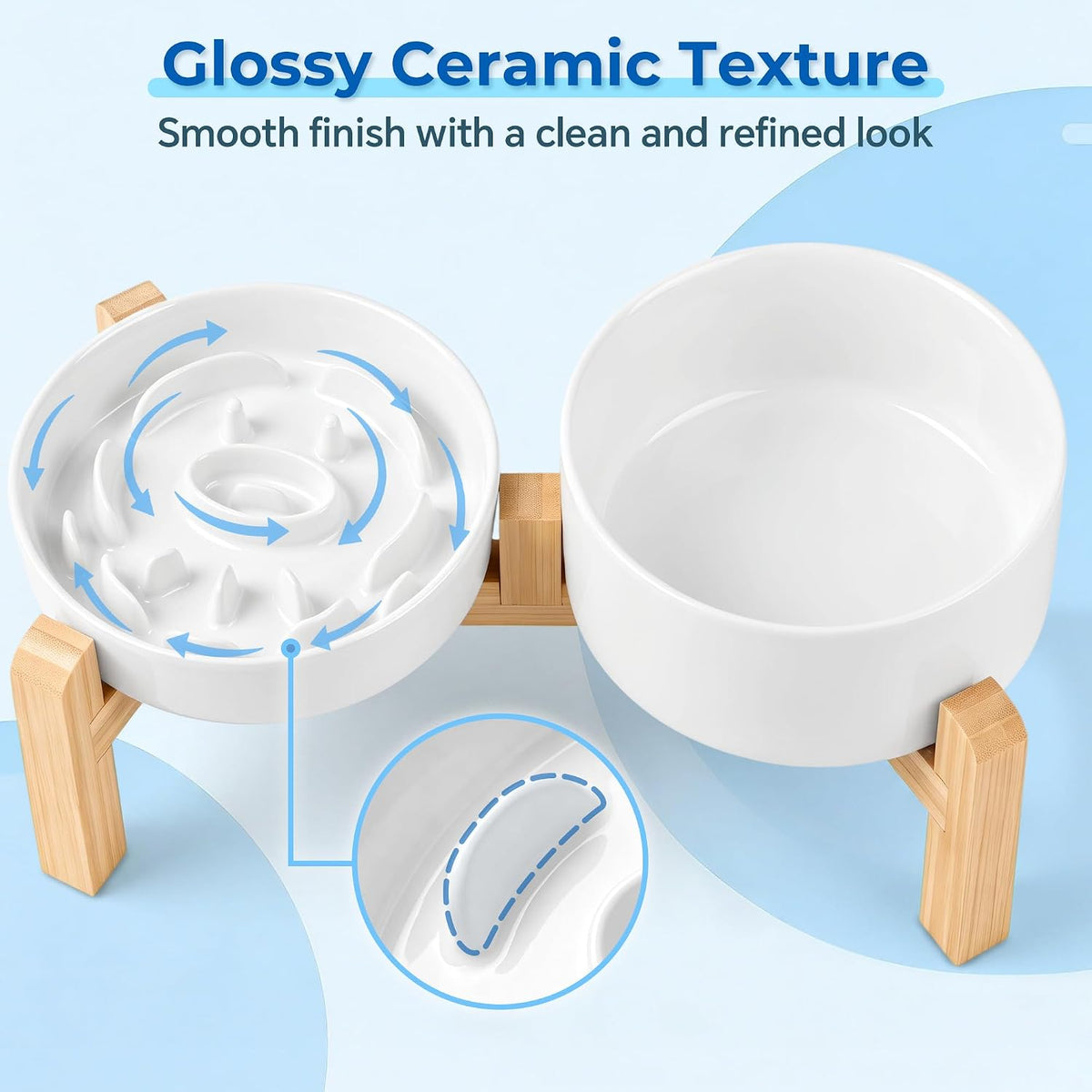 Raised Ceramic Slow Feeder Dog Bowls(0.8 Cups) with Dog Water Dish(700ML)