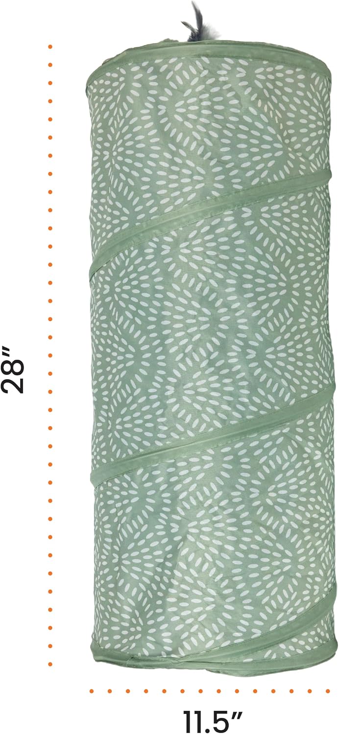 Catstages Sneak & Seek Collapsible Cat Tunnel Toy, Sage Swirl Dots, 28”