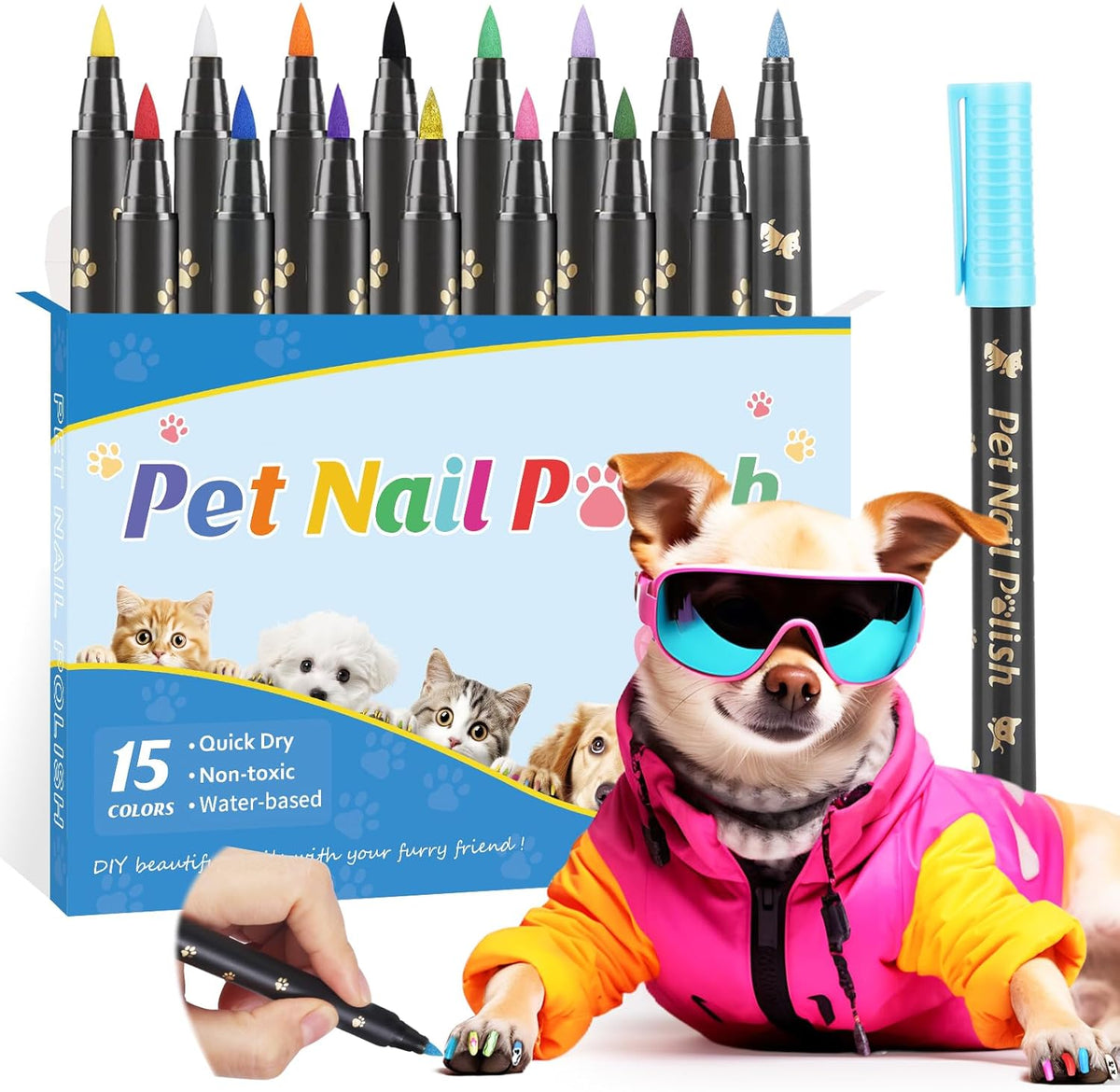 12 Colors Dog Nail Polish Pens Quick Dry to DIY Pretty Nails