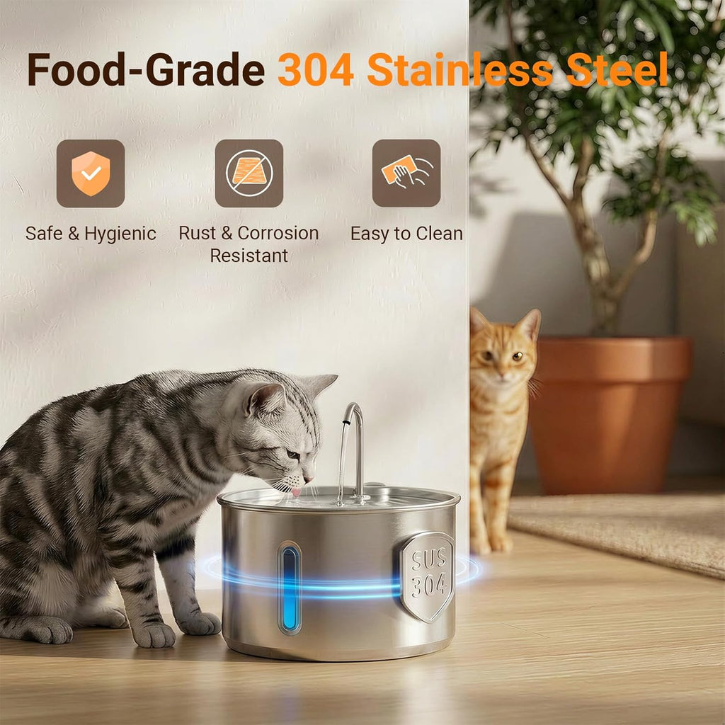 4L Dog & Cat Water Fountain, USB Powered, Stainless Steel Tray