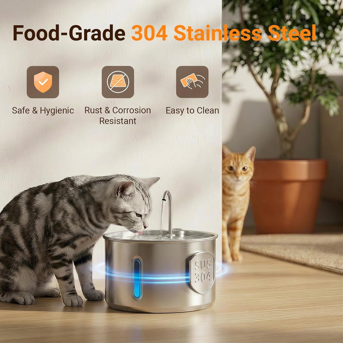 4L Dog & Cat Water Fountain, USB Powered, Stainless Steel Tray