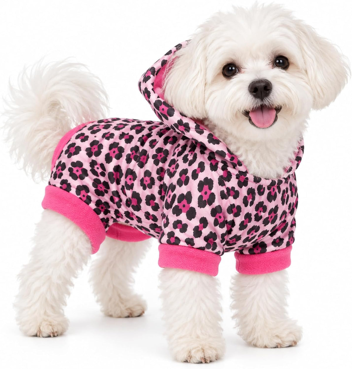 Dog Hoodie Sweaters for Small Dogs,Leopard Print Hooded Dress Skirt for Chihuahua Yorkie Pomeranian Maltese Poodle Pug,W
