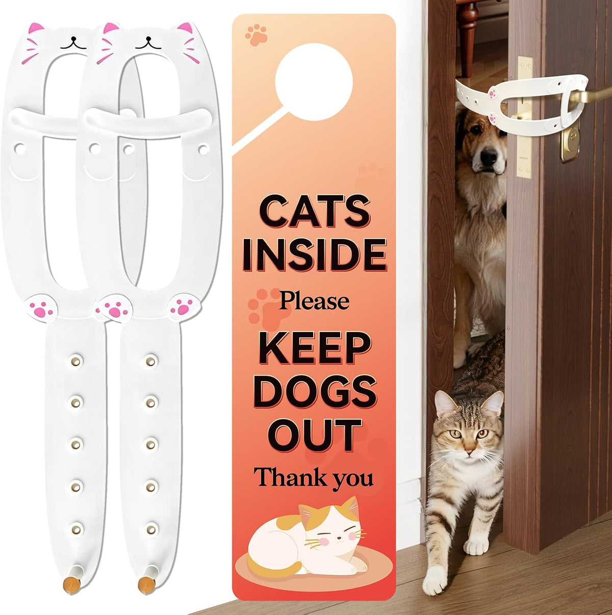 TGIOW Cat Door Latch with Stabilizer, Keep Door Open 2.5-6.5", 2Pcs, White