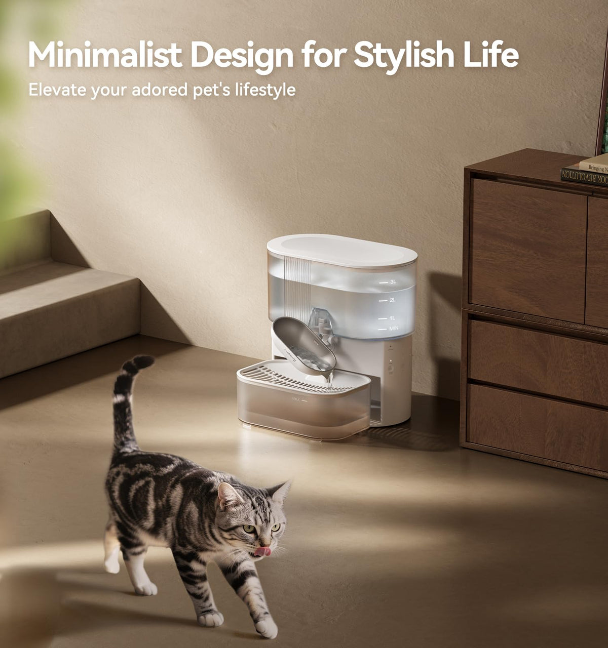 Wireless Cat Water Fountain No Filters, Wastewater Separation, FEELNEEDY Stainless Steel Bowl, 3.5L Pet Water Fountain for Cats & Dogs Dispenser, White