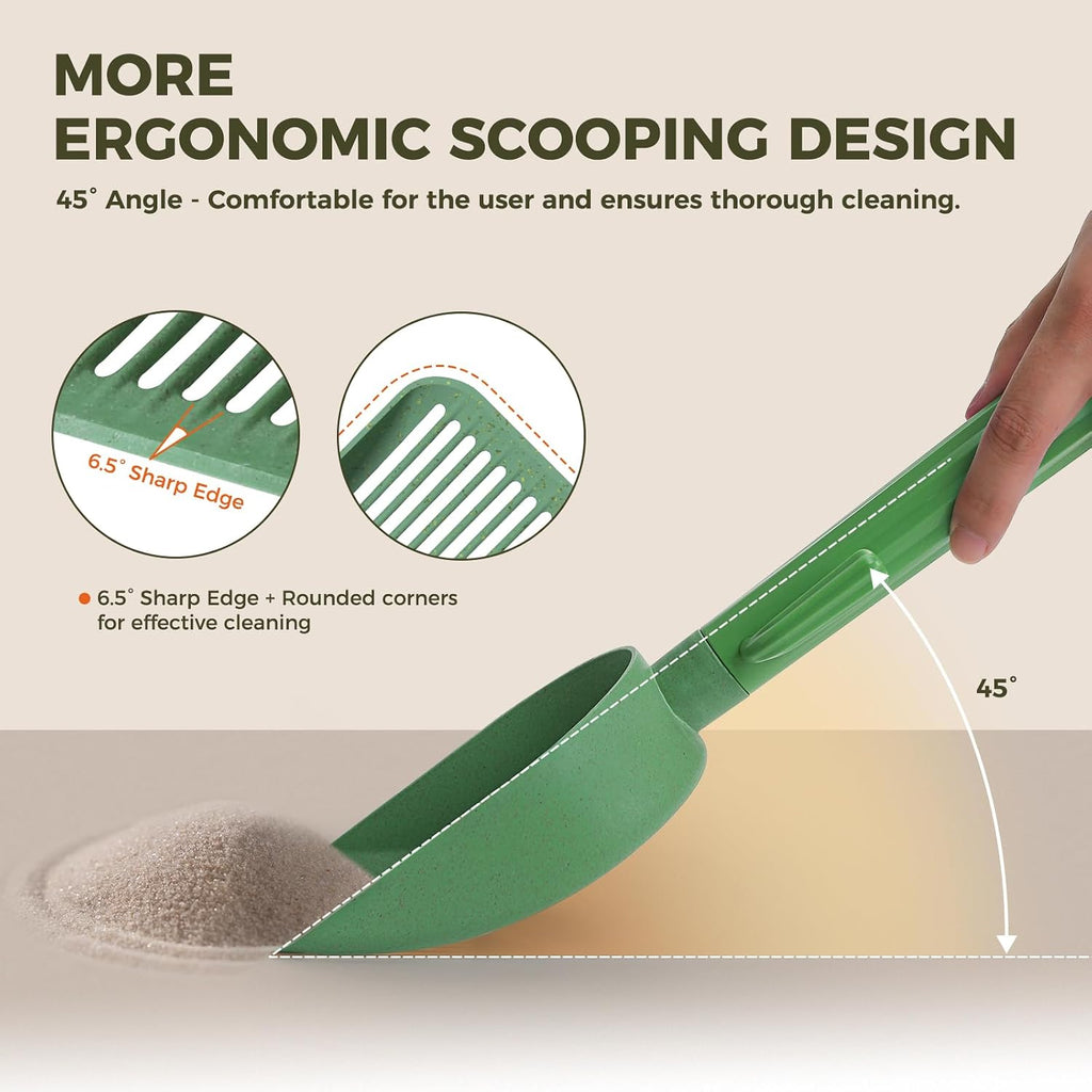 Cactus Cat Litter Scoop with Holder, 3 Replaceable Shovels, Green