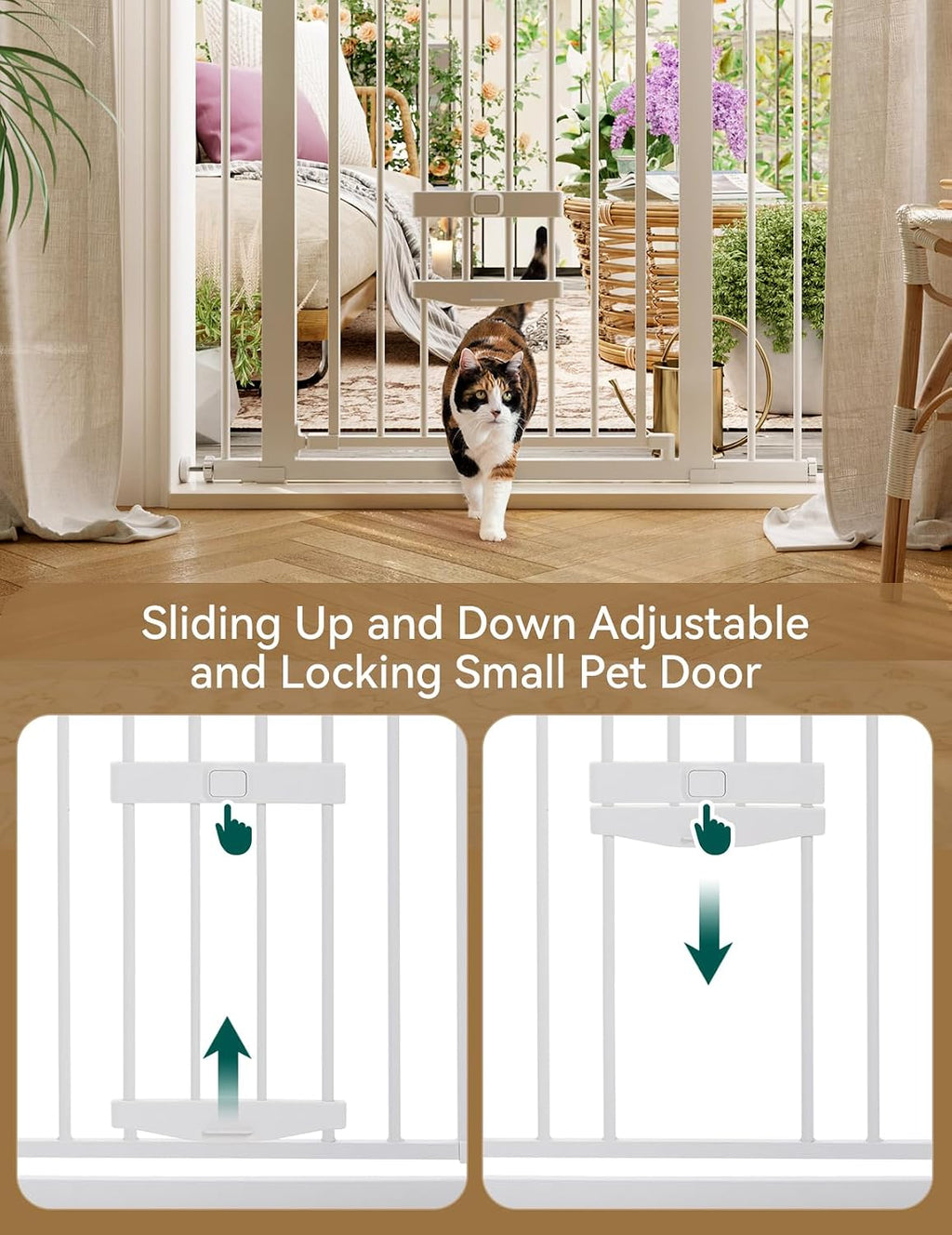 Babelio 36" Tall Pet Gate with Cat Door, CatPrivilege II, 29-40", White