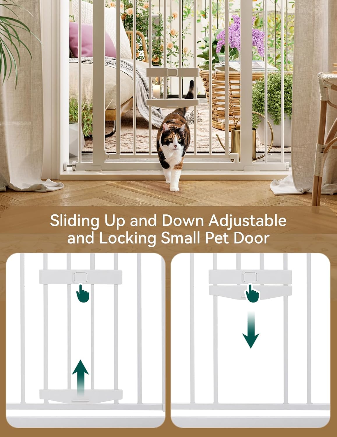 Babelio 36" Tall Pet Gate with Cat Door, CatPrivilege II, 29-40", White