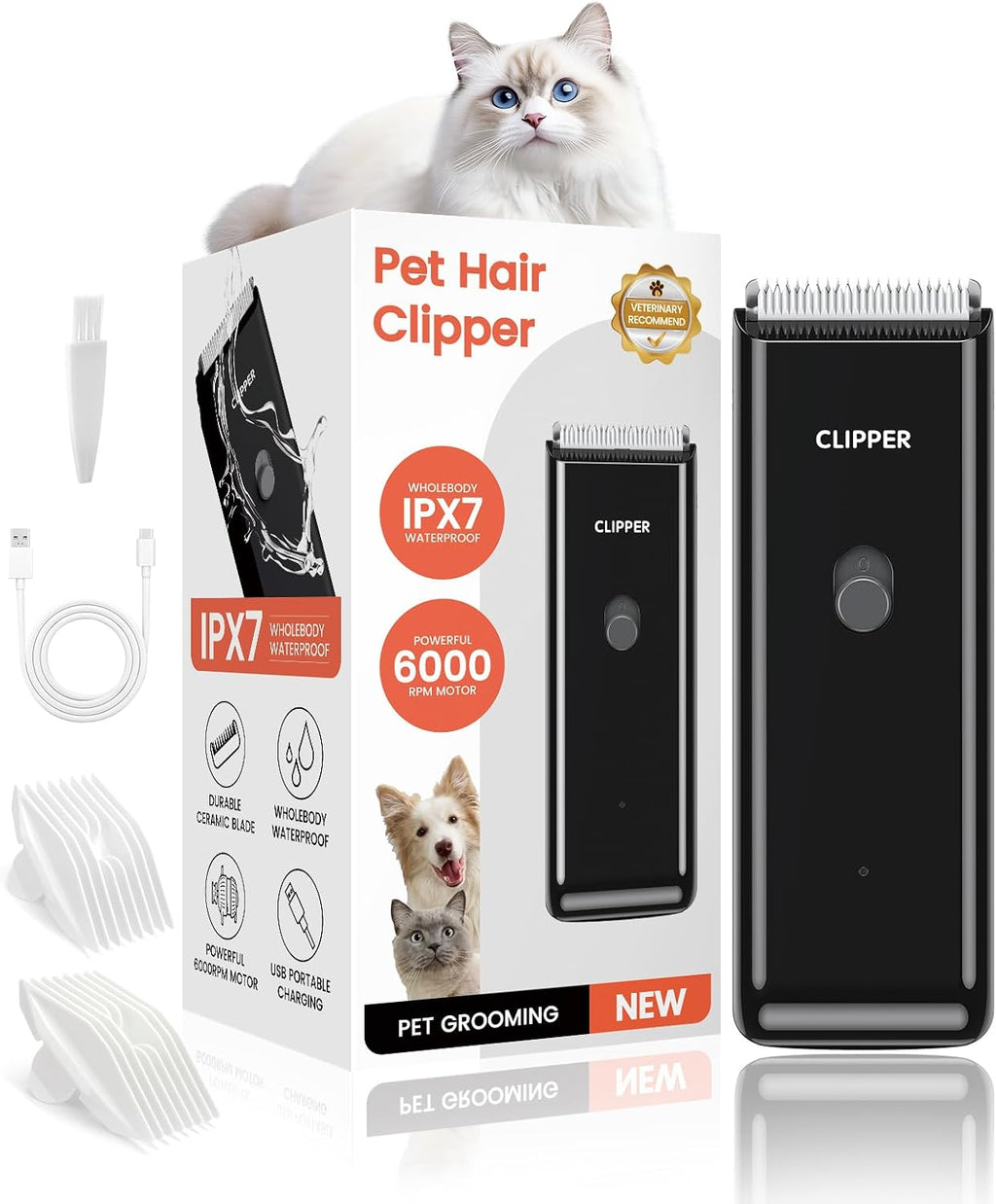 Pet Grooming Clippers Low Noise Waterproof Dog Cat Hair Trimmer