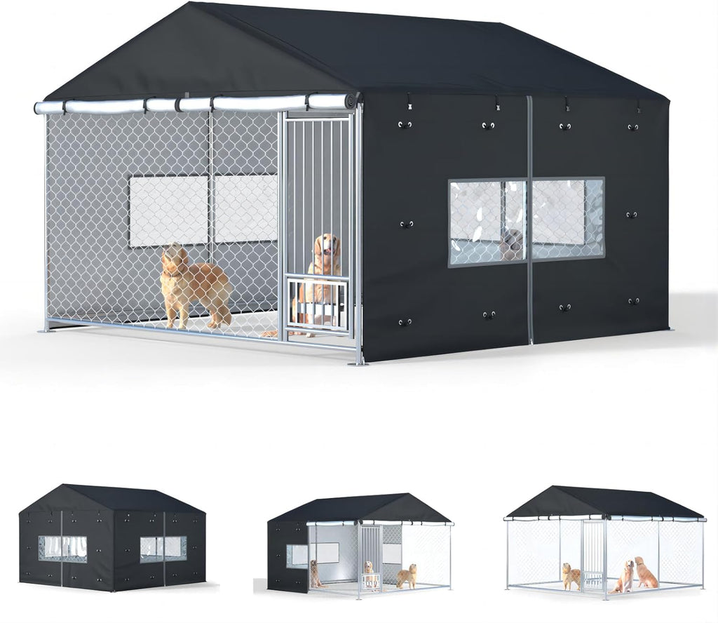 Outdoor Dog Kennel Cover, 8'Dx4'Wx6'H, Full Coverage Black