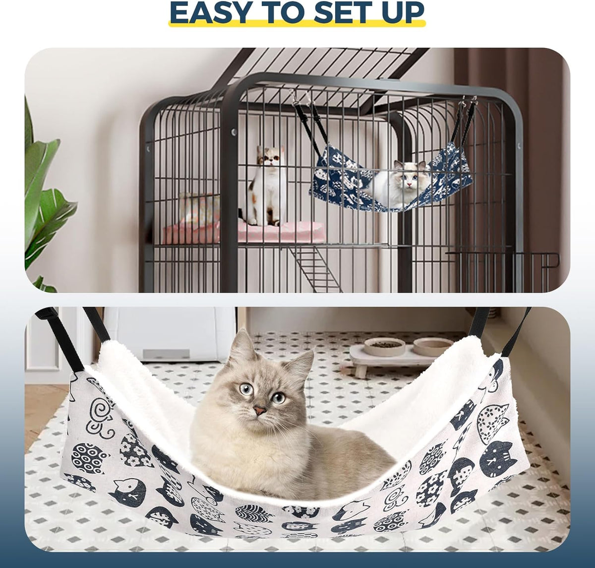 Cat Hammock for Cage Hanging Reversible 2Pack,Pet Hammock Bed Adjustable,Soft Sleeping Hammock for Cats,Ferret,Puppy,Rab