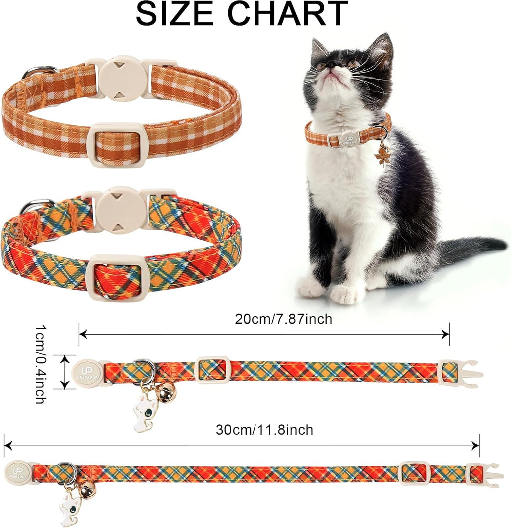 Cat Collar-2Pack Autumn Orange Plaid Kitten Collars-Halloween Plaid Breakaway Kitty Collars-Cute Kitty Pendants,Yellow O