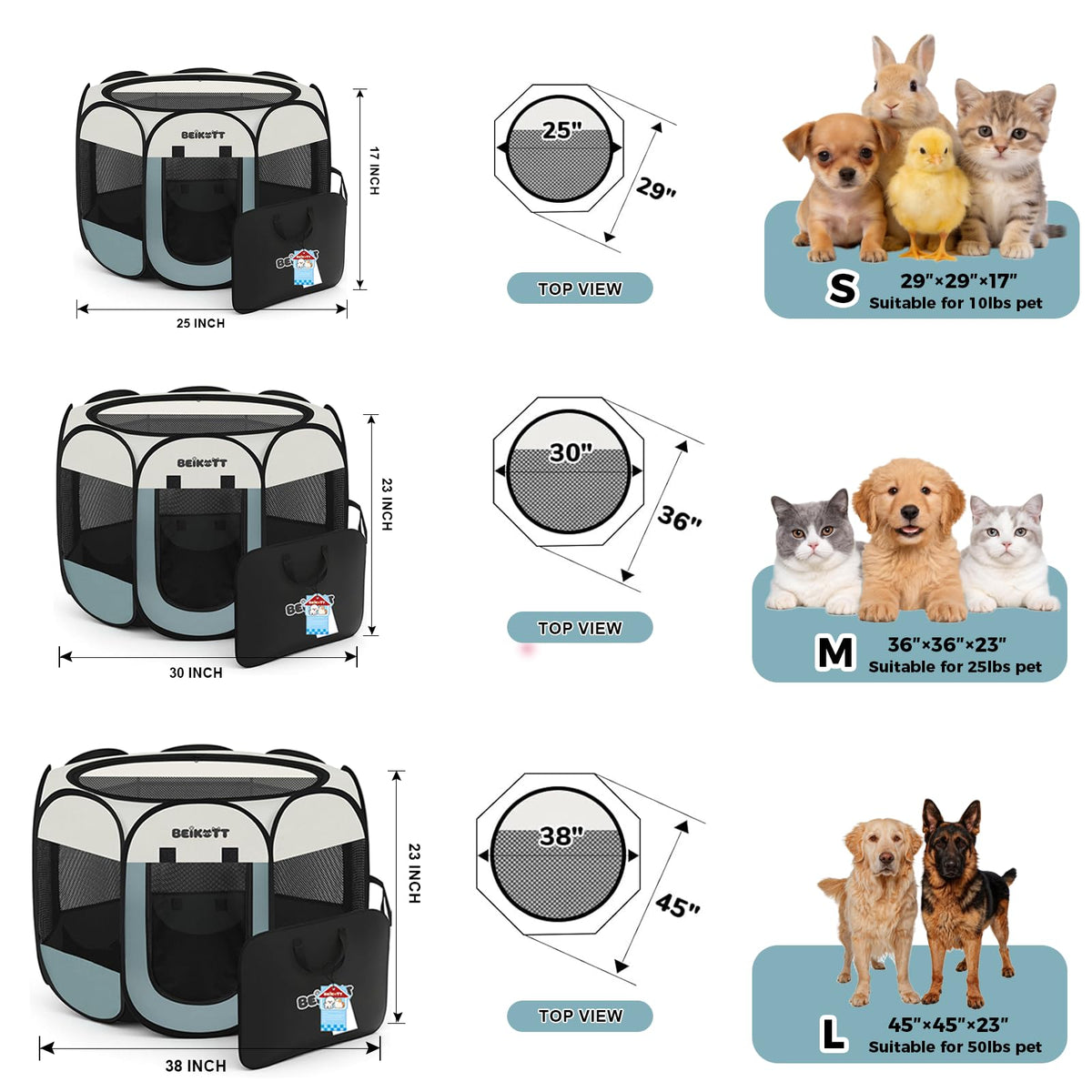 BEIKOTT Dog Cat Playpen, Puppy Pet Crate Tent Cage, Home Enclosure Kennel