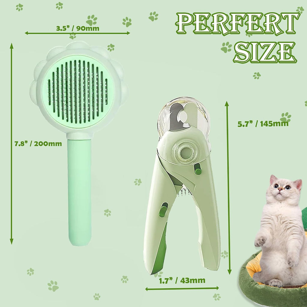 Self Cleaning Cat Brush for Shedding, LED Light Nail Clipper and Nail File
