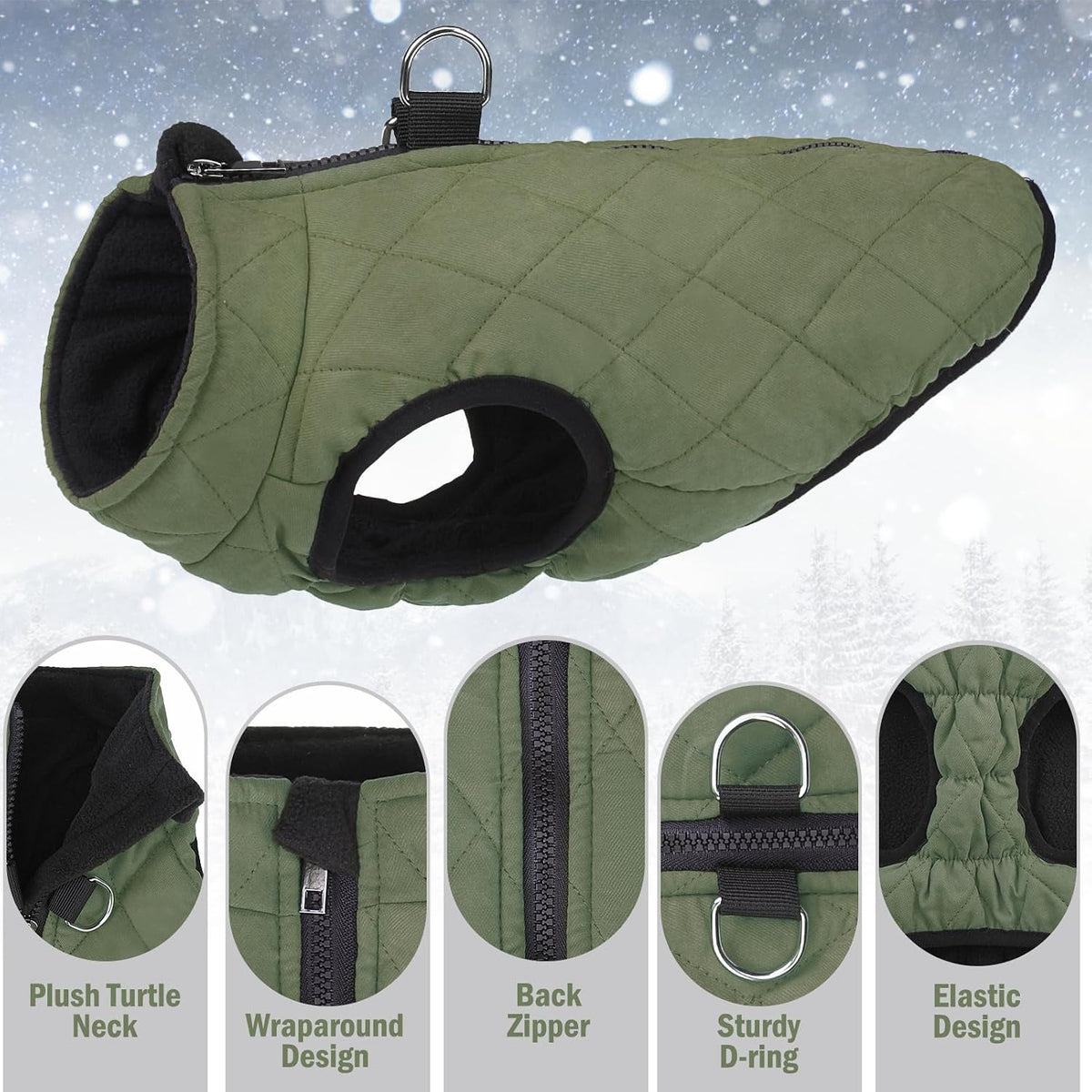Winter Dog Vest Coat with Harness Built In
