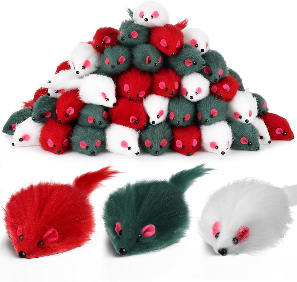 Hungdao 12 Pcs Fur Mice Cat Toys with Rattle Sound, White, Black, Gray