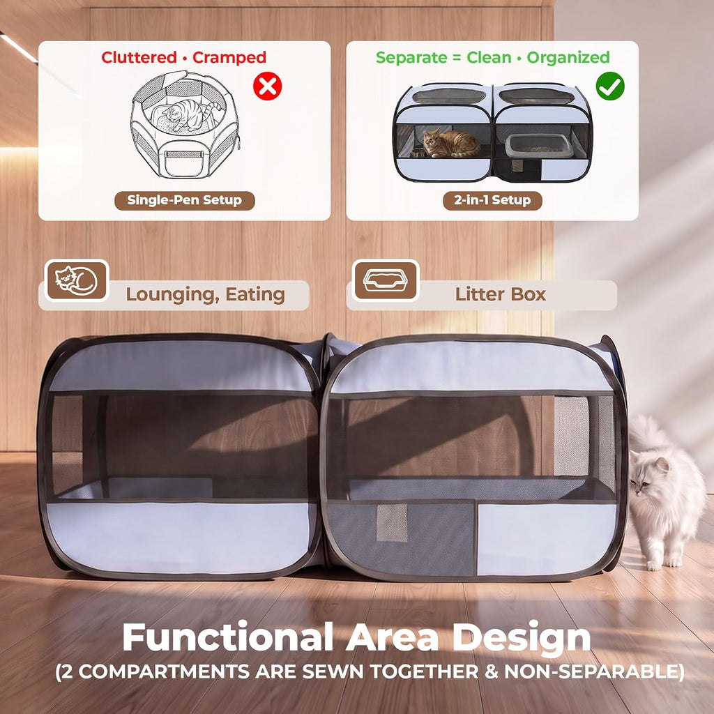 2-in-1 Dog Playpen, 58''Pop Up Cat Puppy Pet Playpen Indoor/Outdoor Cats Enclosed, Cat Dog Tent Crate Cage Kennel, Porta