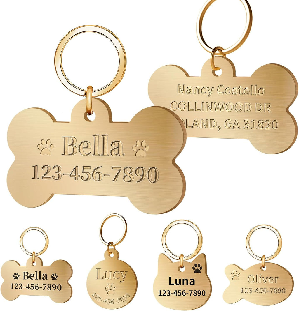 Personalized Brass Dog Tag, Custom Engraved Pet ID Tag Bone