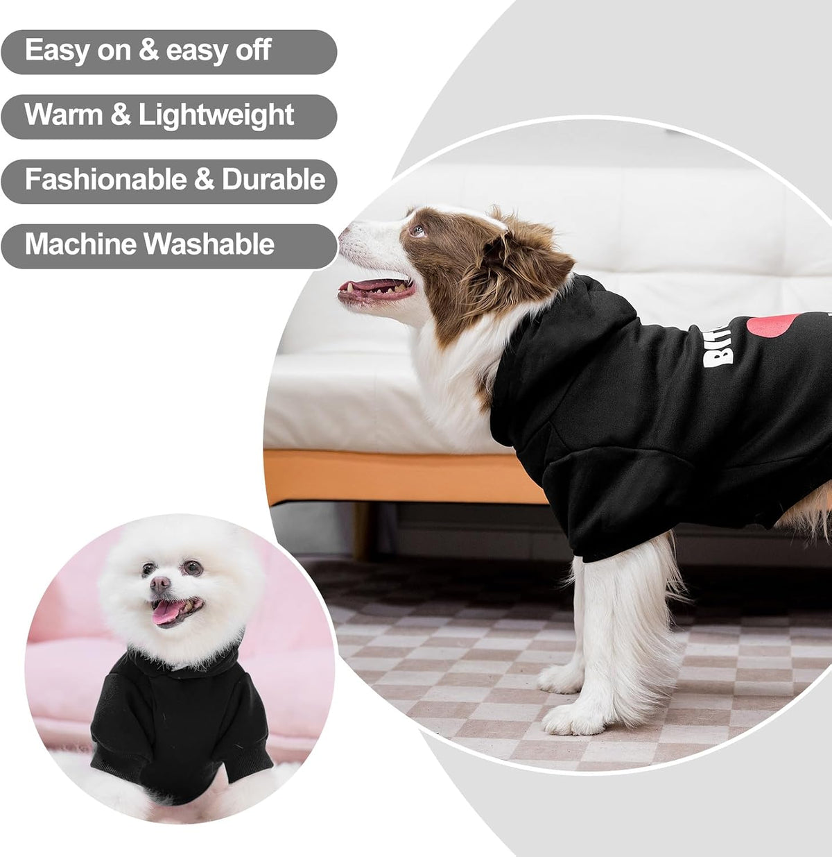 Dog Hoodies for Small Medium Large Dogs,Black L
