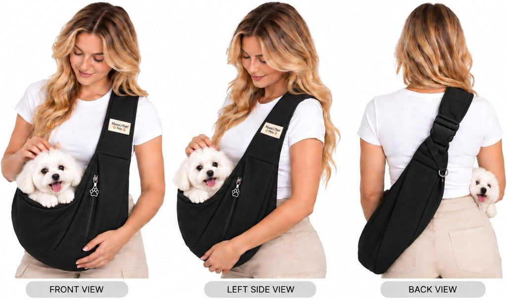 Afsana's Flair Soft Pet Sling Carrier for Small Dogs & Cats | Adjustable Crossbody Shoulder Bag with Safety Leash, Padde
