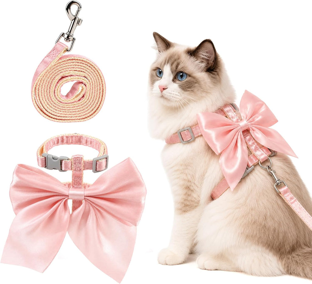 Pink Bow Cat Harness and Leash Set, Escape Proof Kitten Vest