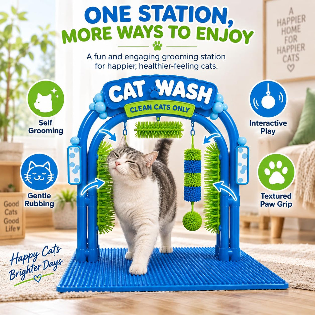 Cat Wash Grooming Station Self Groomer with Massage Brushes