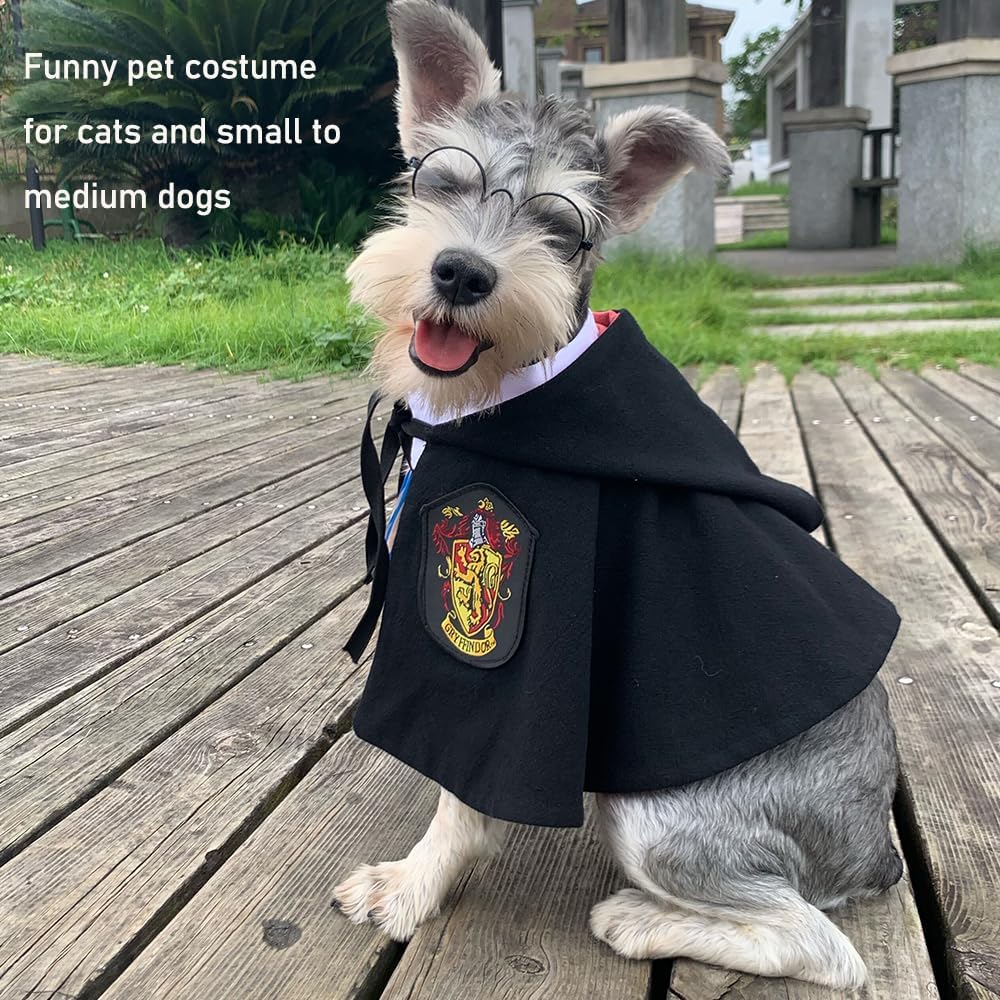 ANIAC 3PCS Halloween Dog Costume Cat Wizard Cape Glasses and Necktie Set Halloween Puppy Outfit Pet Academy Magician Cos