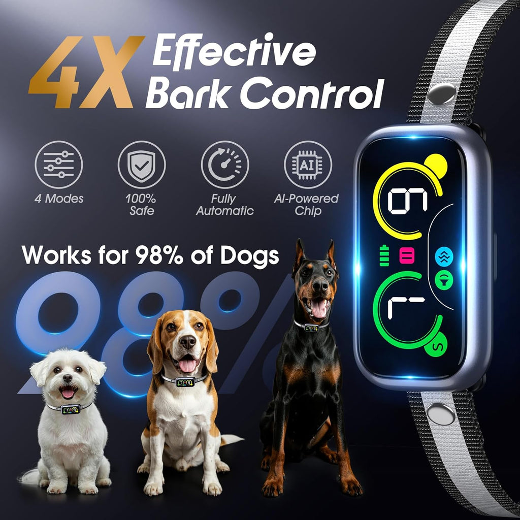 Smart Dog Bark Collar with Advanced Bark Detection, 4 Adjustable Training Modes, Beep, Vibration, USB-C Rechargeable Bar