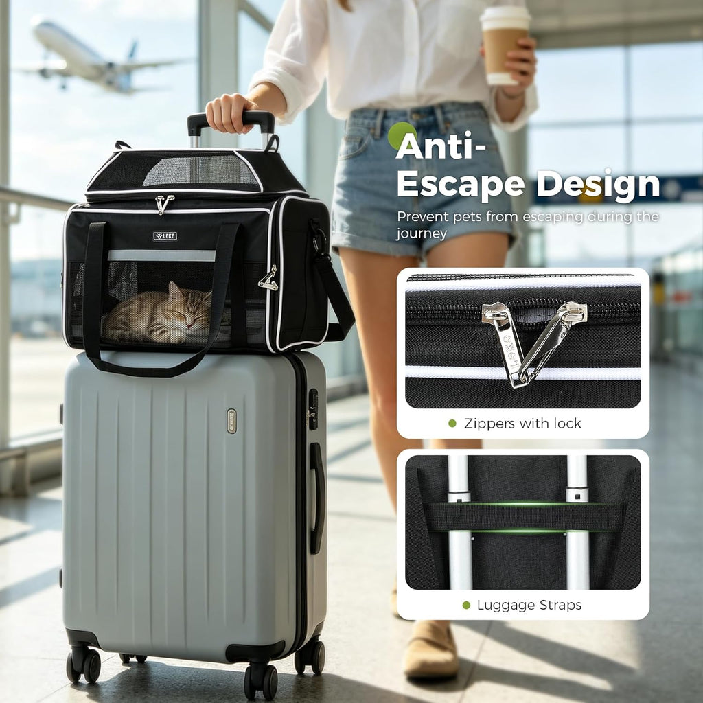 Lekereise Top and Side Expandable Pet Carrier 18x11x11Inch Delta American United Airline Approved Soft Sided Underseat T