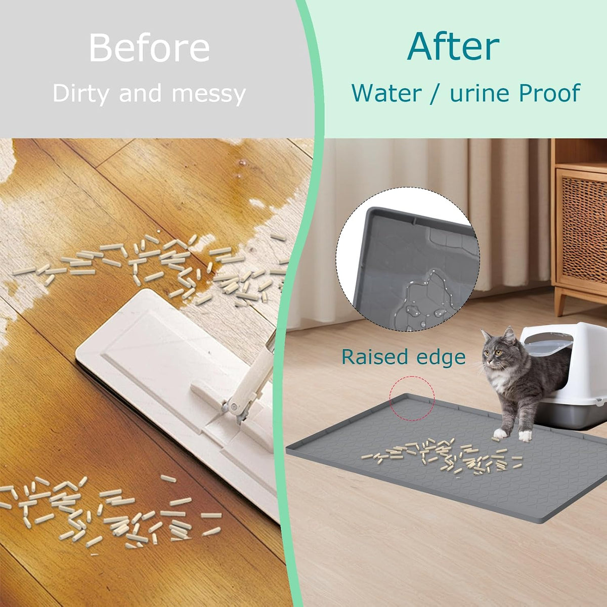 Cat Litter Mat for Litter Box, Silicone Large Cat Litter Trapping Mat - 34x22 in, Waterproof & Non-Slip, Durable & Easy 