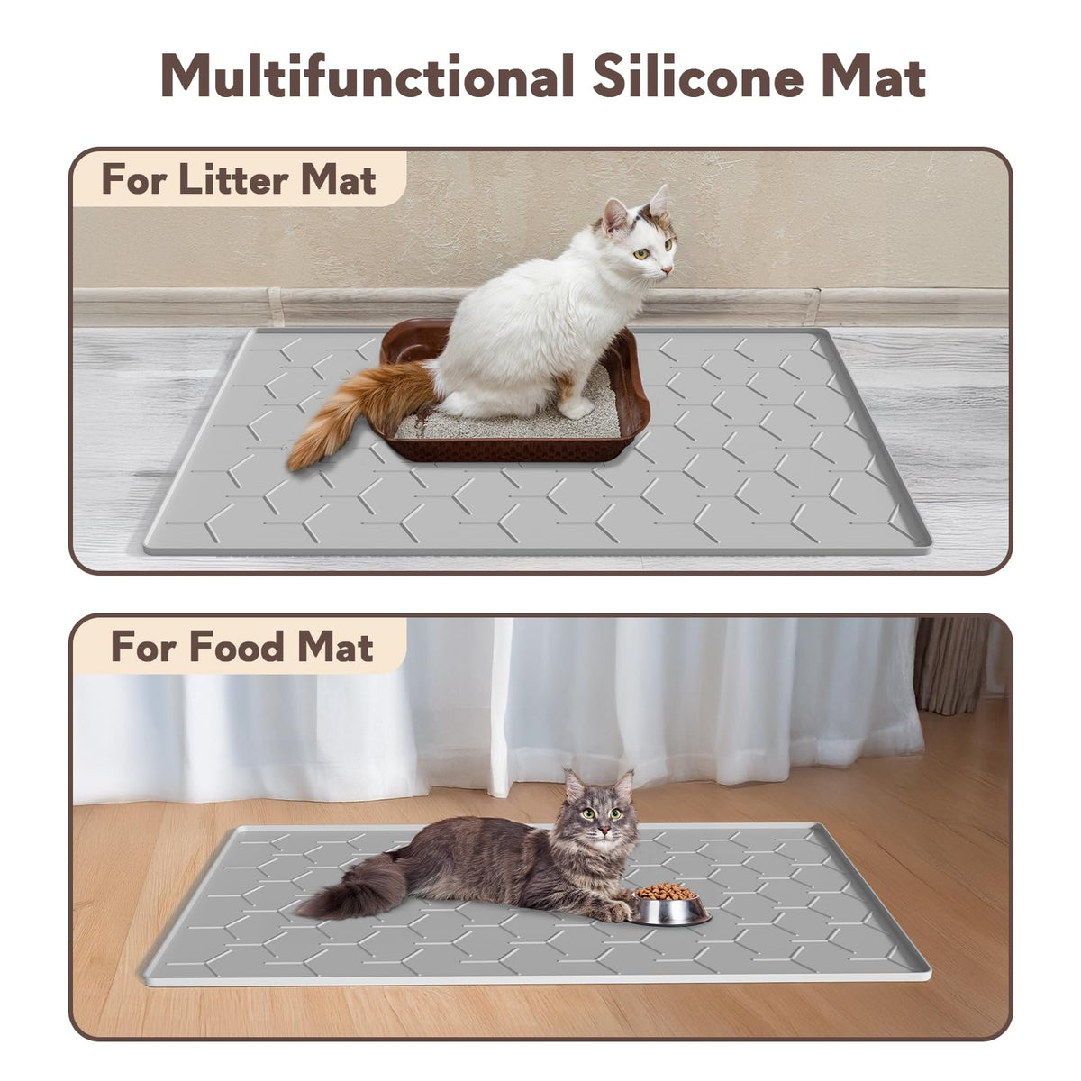 Garoopion Silicone Cat Litter Mat Large 40" X 28", Easy to Clean, Gray