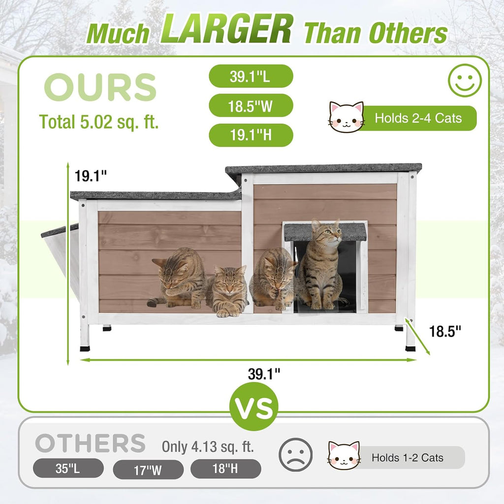 Large Heated Outdoor Cat House Insulated Weatherproof for 2-4 Cat