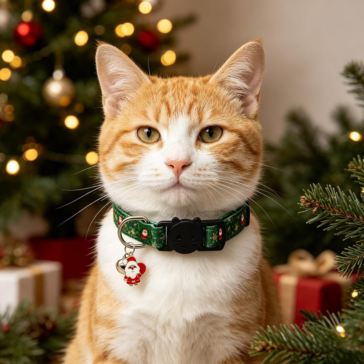 Christmas Cat Collar, Cotton Breakaway Collars for Girl Boy Kittens, Santa