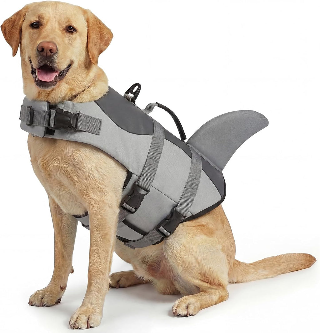 ASENKU Dog Life Jacket - Pet Safety Vest for Swimming & Boating, Shark Life Jacket with Floatation, Dog Lifesavers Swims